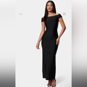 Bebe Luxe Bandage Off Shoulder Gown